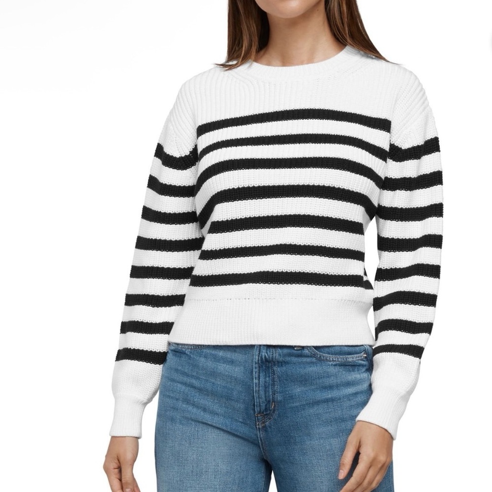 GAP Black and White Striped Crew Neck Sweater